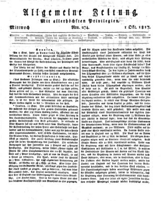 Allgemeine Zeitung Mittwoch 1. Oktober 1817