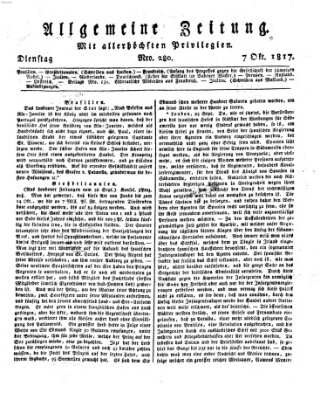 Allgemeine Zeitung Dienstag 7. Oktober 1817