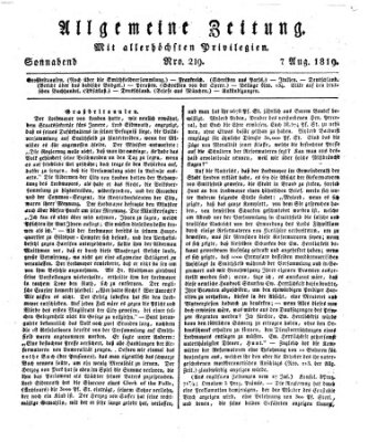 Allgemeine Zeitung Samstag 7. August 1819