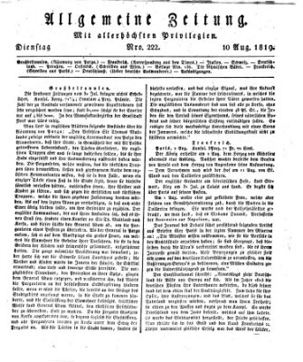 Allgemeine Zeitung Dienstag 10. August 1819