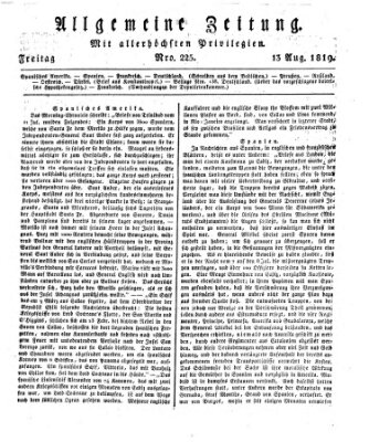 Allgemeine Zeitung Freitag 13. August 1819