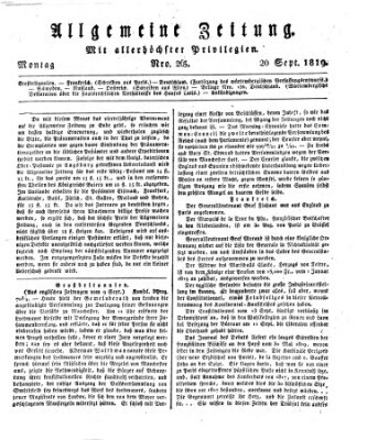 Allgemeine Zeitung Montag 20. September 1819