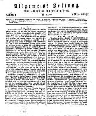 Allgemeine Zeitung Montag 1. November 1819