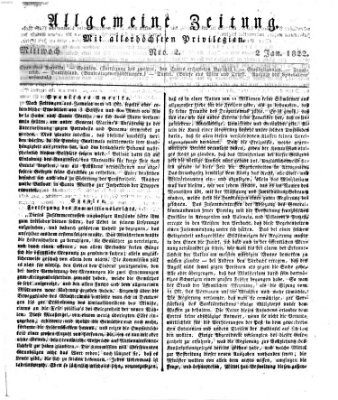 Allgemeine Zeitung Mittwoch 2. Januar 1822