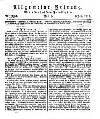 Allgemeine Zeitung Mittwoch 9. Januar 1822