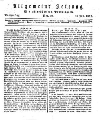 Allgemeine Zeitung Donnerstag 10. Januar 1822