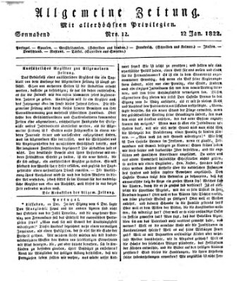 Allgemeine Zeitung Samstag 12. Januar 1822