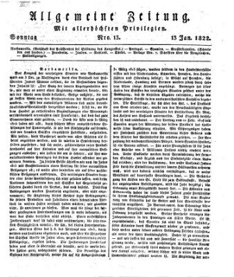 Allgemeine Zeitung Sonntag 13. Januar 1822