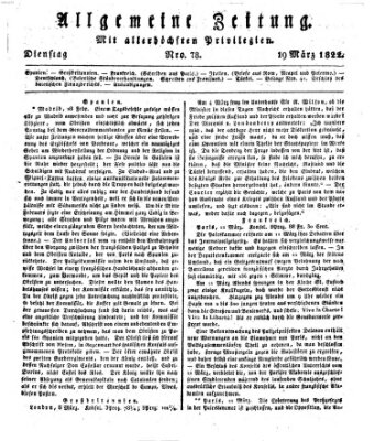 Allgemeine Zeitung Dienstag 19. März 1822