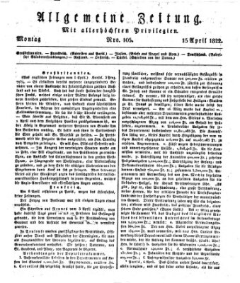 Allgemeine Zeitung Montag 15. April 1822