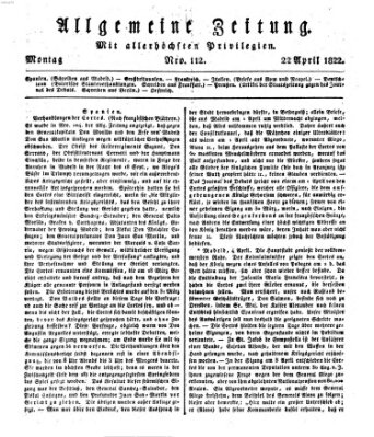Allgemeine Zeitung Montag 22. April 1822