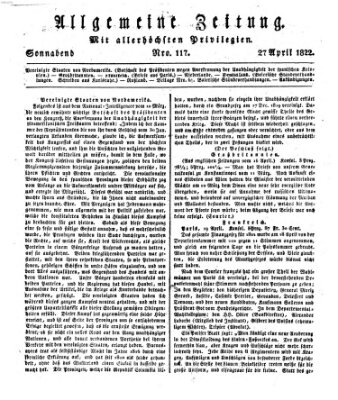 Allgemeine Zeitung Samstag 27. April 1822