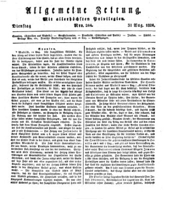 Allgemeine Zeitung Dienstag 31. August 1824
