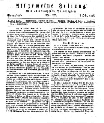 Allgemeine Zeitung Samstag 2. Oktober 1824