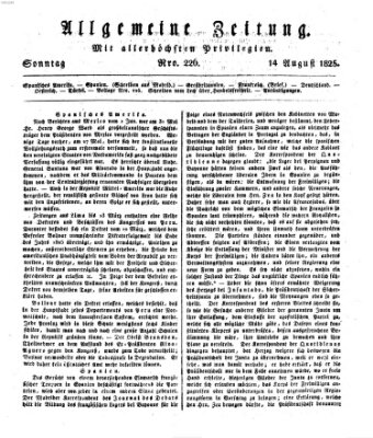 Allgemeine Zeitung Sonntag 14. August 1825