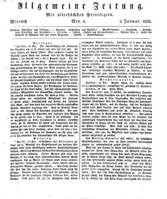 Allgemeine Zeitung Mittwoch 2. Januar 1828