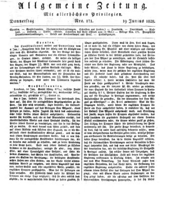 Allgemeine Zeitung Donnerstag 19. Juni 1828