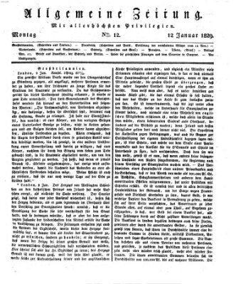 Allgemeine Zeitung Montag 12. Januar 1829