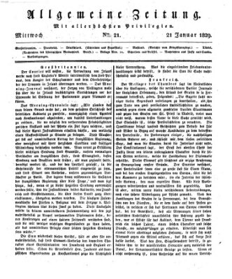 Allgemeine Zeitung Mittwoch 21. Januar 1829