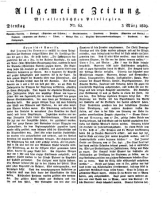 Allgemeine Zeitung Dienstag 3. März 1829