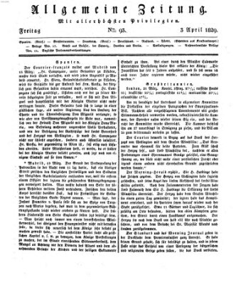 Allgemeine Zeitung Freitag 3. April 1829