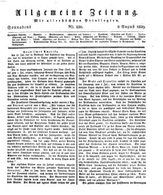 Allgemeine Zeitung Samstag 8. August 1829