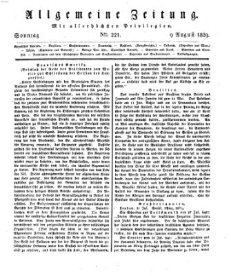Allgemeine Zeitung Sonntag 9. August 1829