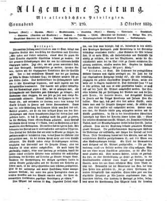 Allgemeine Zeitung Samstag 3. Oktober 1829