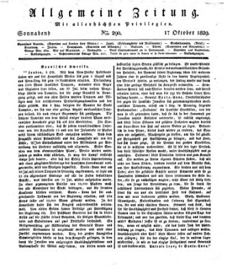 Allgemeine Zeitung Samstag 17. Oktober 1829