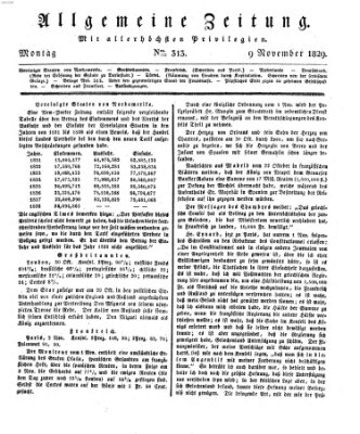 Allgemeine Zeitung Montag 9. November 1829