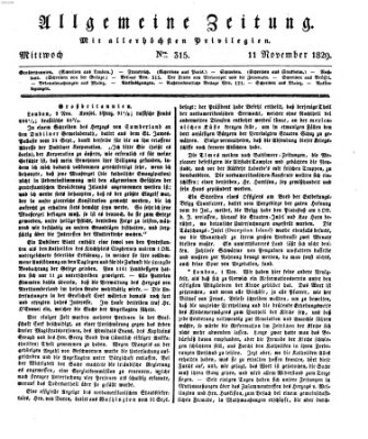 Allgemeine Zeitung Mittwoch 11. November 1829