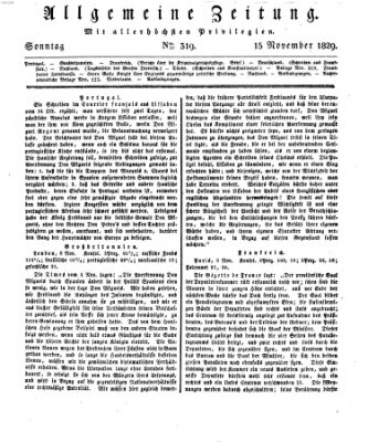 Allgemeine Zeitung Sonntag 15. November 1829