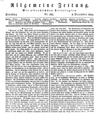 Allgemeine Zeitung Dienstag 8. Dezember 1829