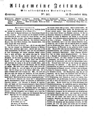 Allgemeine Zeitung Sonntag 13. Dezember 1829