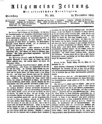 Allgemeine Zeitung Dienstag 29. Dezember 1829