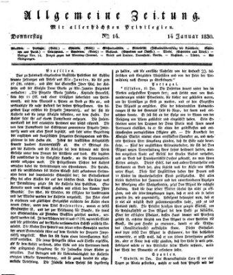 Allgemeine Zeitung Donnerstag 14. Januar 1830