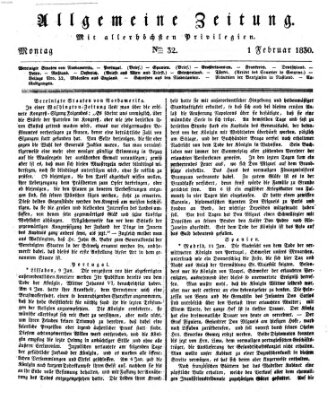 Allgemeine Zeitung Montag 1. Februar 1830