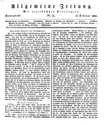 Allgemeine Zeitung Samstag 13. Februar 1830
