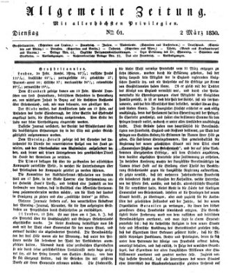 Allgemeine Zeitung Dienstag 2. März 1830