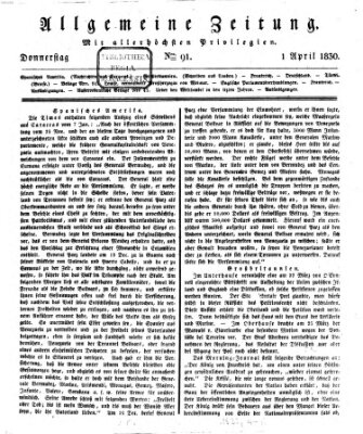 Allgemeine Zeitung Donnerstag 1. April 1830