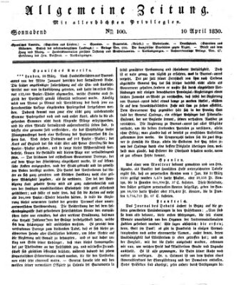 Allgemeine Zeitung Samstag 10. April 1830