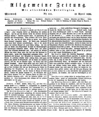 Allgemeine Zeitung Mittwoch 21. April 1830