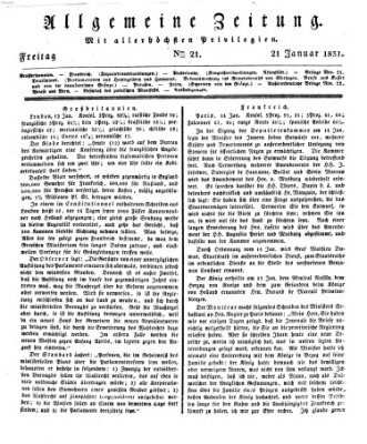 Allgemeine Zeitung Freitag 21. Januar 1831