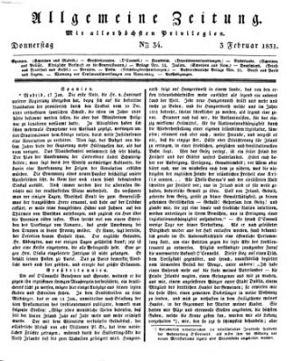 Allgemeine Zeitung Donnerstag 3. Februar 1831