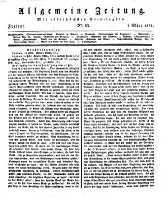 Allgemeine Zeitung Freitag 4. März 1831