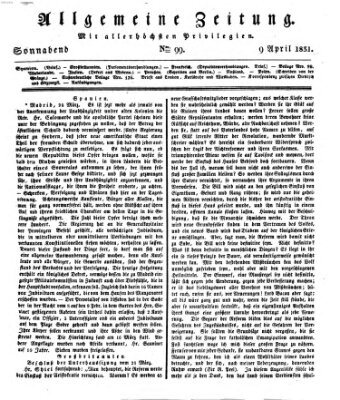 Allgemeine Zeitung Samstag 9. April 1831
