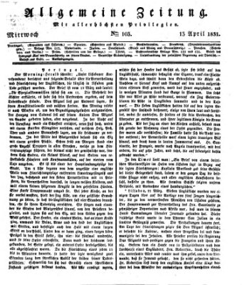 Allgemeine Zeitung Mittwoch 13. April 1831