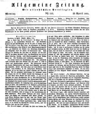 Allgemeine Zeitung Montag 25. April 1831