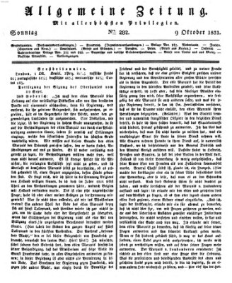 Allgemeine Zeitung Sonntag 9. Oktober 1831
