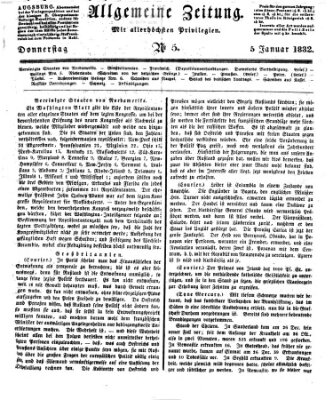 Allgemeine Zeitung Donnerstag 5. Januar 1832